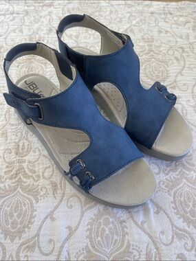 JBU Blue Open-Toe Slingback Comfort Sandals/Memory Foam/Alice Vegan